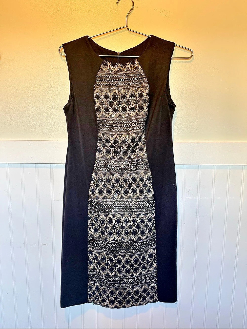 R&M Richards Black Glitter Panel Sheath Dress Mini Dress